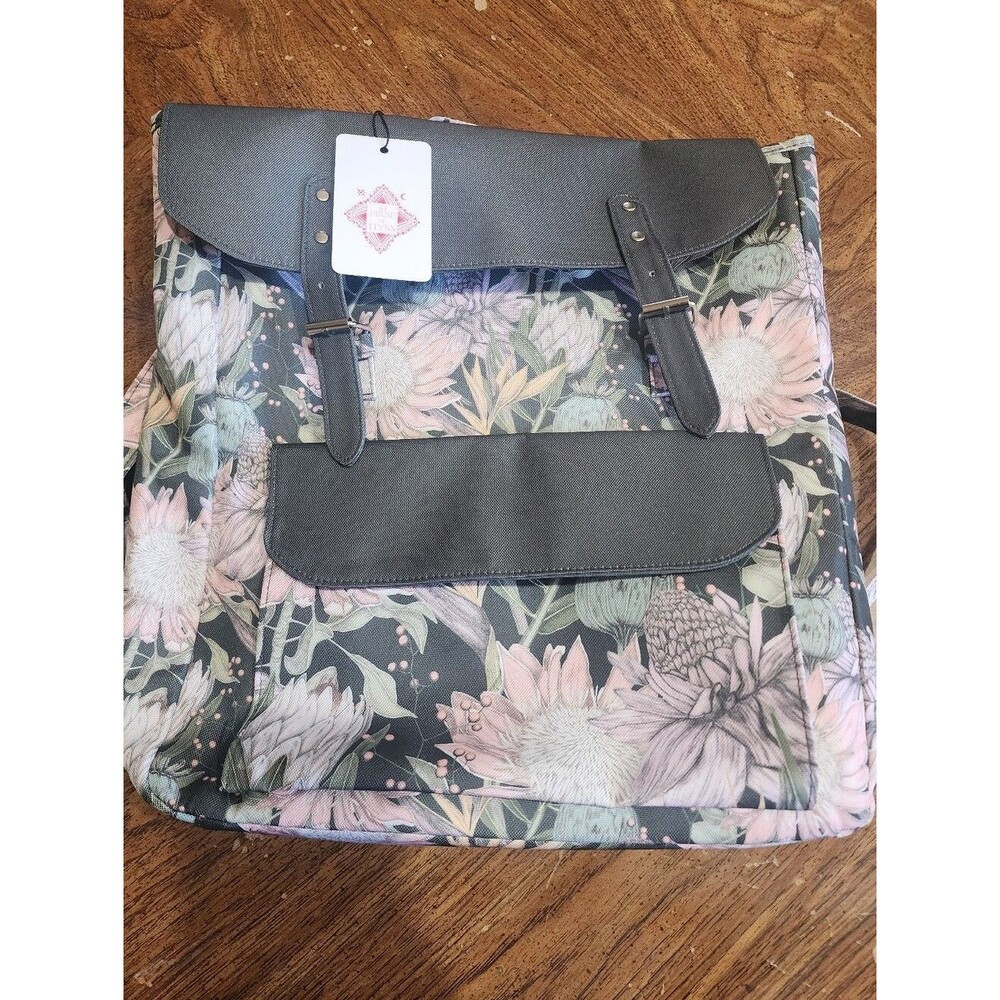 House Of Flynn Floral Canvas Backpack with Matching Pouch